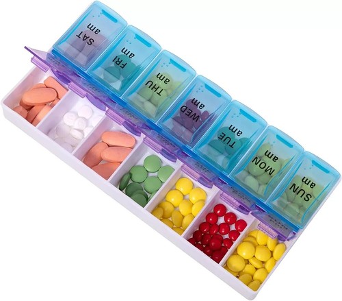 2 Pack Pill Box Extra Large AM/PM Twice a Day Organizer Case Medicine Weekly - Picture 12 of 12
