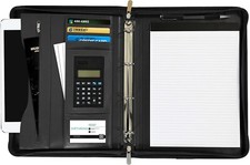 Leather Padfolio Portfolio Organizer 4 Ring Binder Solar Calculator Included