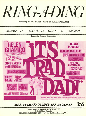 CRAIG DOUGLAS : Ring-A-Ding   :  original UK 1962 Sheet-Music : IT'S TRAD, DAD!