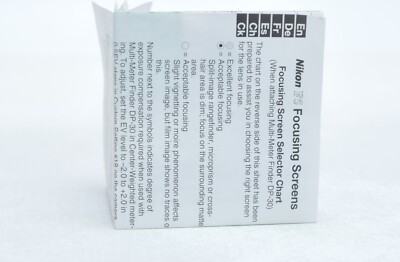 Nikon F5 Original Focusing Screen Selection Chart Pocket Guide