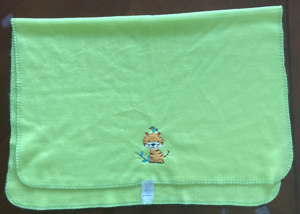 Garanimals Baby Blanket Lime Green Fleece Tiger & Bird Jungle 30 x 40 Lovey - Image 3 of 4