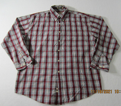 Sun River Shirt Mens Large Maroon Blue White Button Up Office Dress Casual Men