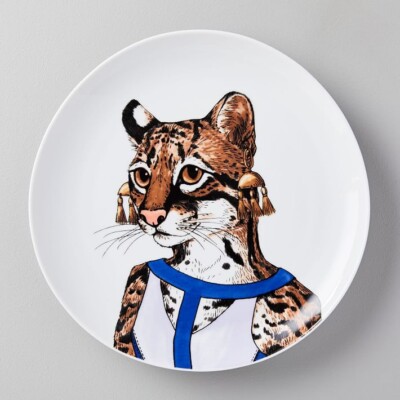 West Elm Rachel Kozlowski Dapper Animal Salad Plate Ocelot NEW 