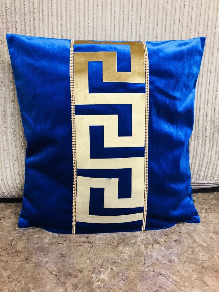 Navy & Gold Greek Keys/Border/pattern Decorative Pillow Throw Cover