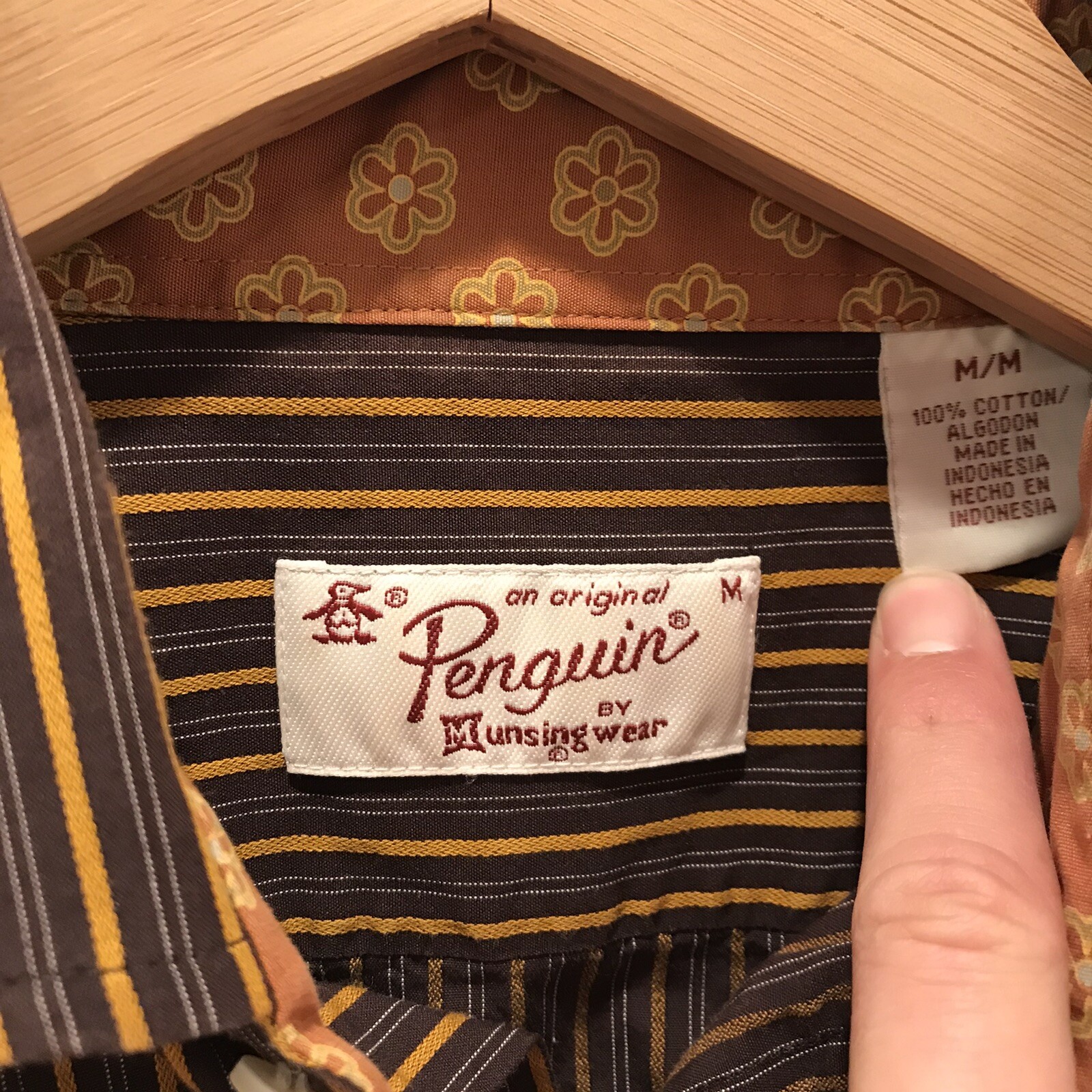 Penguin Mens M Brown Striped Long Sleeve Button Front Shirt Chest: 21 In. RARE image 6