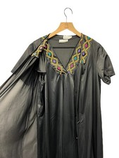 Vintage Sheer Silky Black Nylon Nightgown Robe Peignoir Set 2pc Size Small