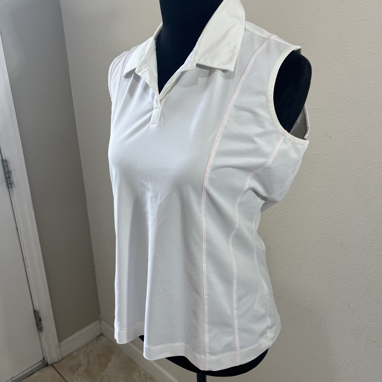 Women's LargeNike Golf Performance Dri-Fit Sleeveless Shirt/Tank Top Whit /pink