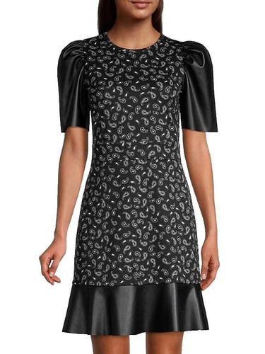 Karlie Puff Sleeve Faux Leather Mini Dress Women's Size S Brown Short  Sleeve | eBay