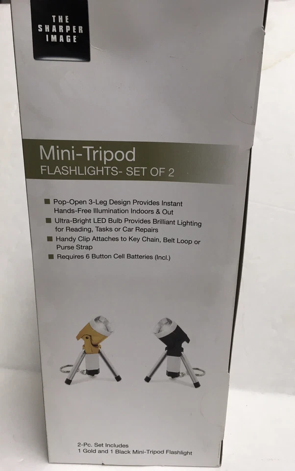THE SHARPER IMAGE SET OF 2 MINI-TRIPOD HI-PR LED FLASHLIGHTS WITH KEYRING - NIB! - Image 3 of 4