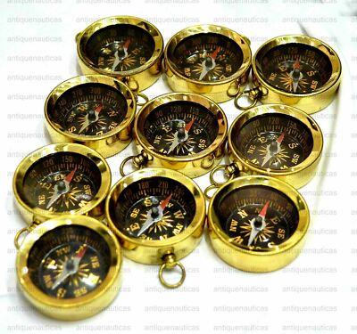 Nautical Brass Compass Key Ring Lot of 20 Pieces Golden Finish Pocket  Compass