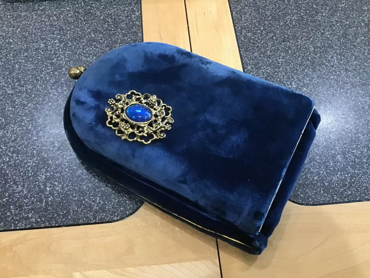 Navy velvet clutch bag cheap