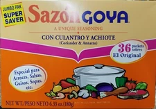 Sazon Goya Jumbo Culantro y Achiote,Curiander & annatto 1 Box (36 Packets)  