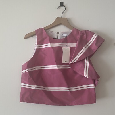 Mango Crop Top Ruffle Shoulder Stripes Shirt. Size 8 US Preppy Event NWT. READ!