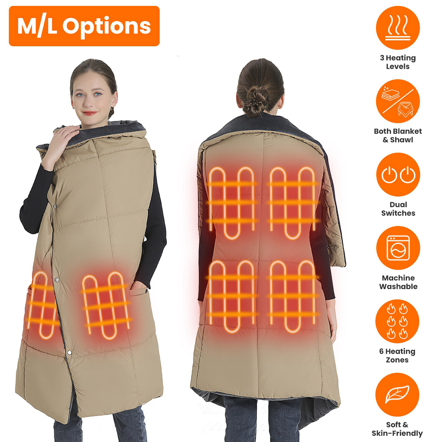 Electric Heated Blanket Throw Soft Fast Heating Throw Blanket with 6 Heat Zones