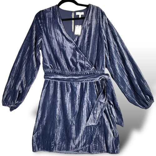 Koko + Mason Los Angeles Blue Faux Wrap Soft Textured Velour Dress NWT Womens LG