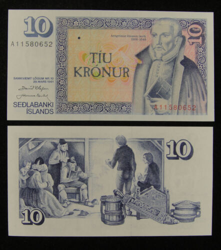 Iceland Paper Money 10 Kronur 1961 Uncirculated Signature #3 - Picture 1 of 1