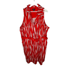 ROBERT LOUIS PLUS Size 2X Sleeveles Red White Black Stripes Belted Shirt Dress