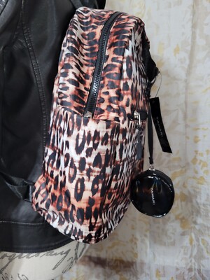 Tahari Animal Print Backpack With Shiny Black Change Purse 