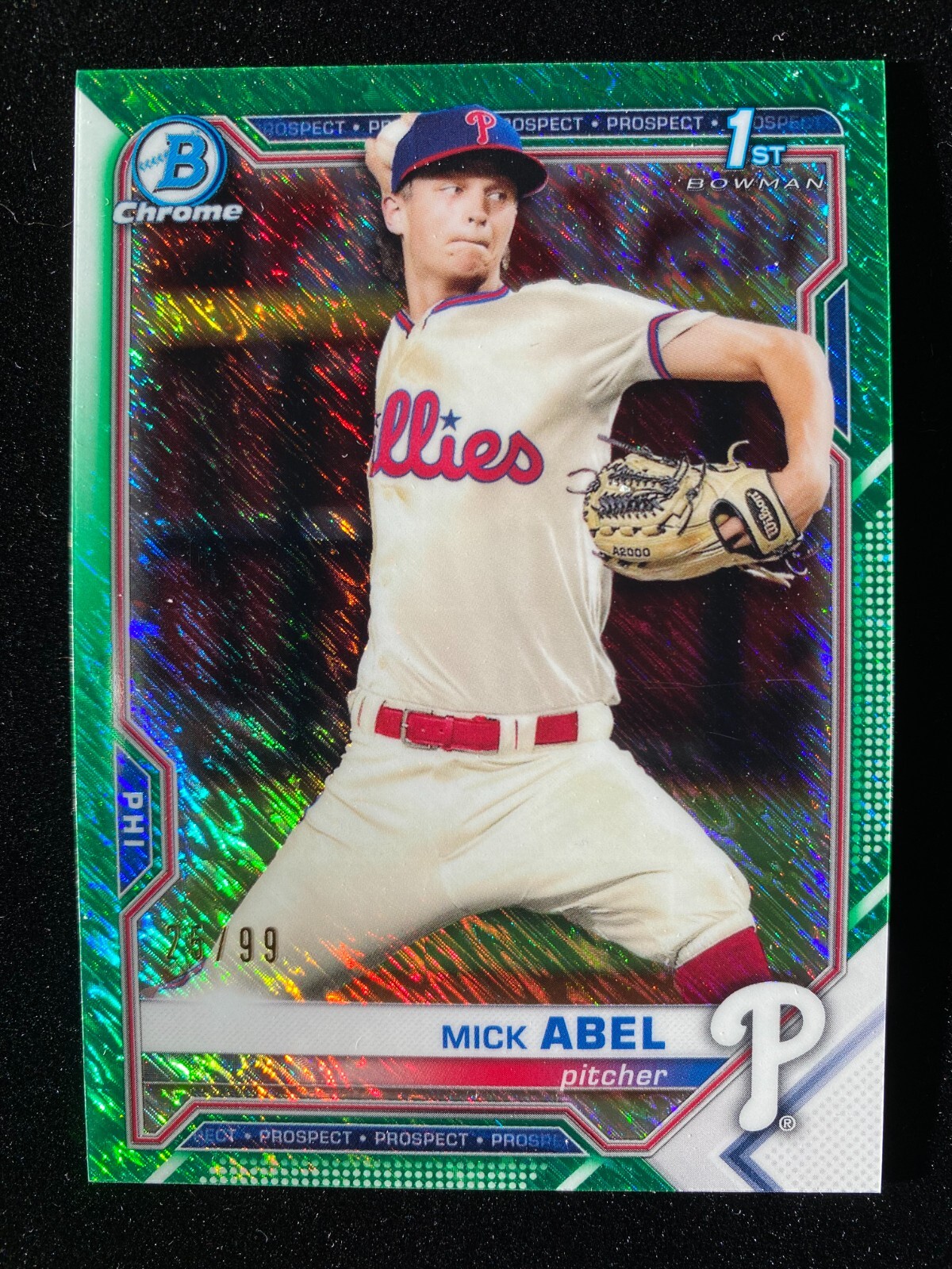 2021 Bowman Chrome MICK ABEL 1st Rookie GREEN SHIMMER REFRACTOR #/99 Twins RC SP