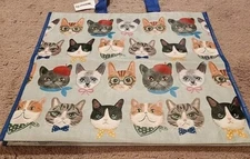 TJ MAXX FANCY CATS W/ GLASSES HATS, BOWTIES Large Reusable Shopping Tote Eco Bag