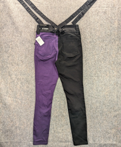 Hot Topic Denim Jeans 3 Women's Purple Black Suspenders Hi-Rise Super Skinny - Picture 11 of 13