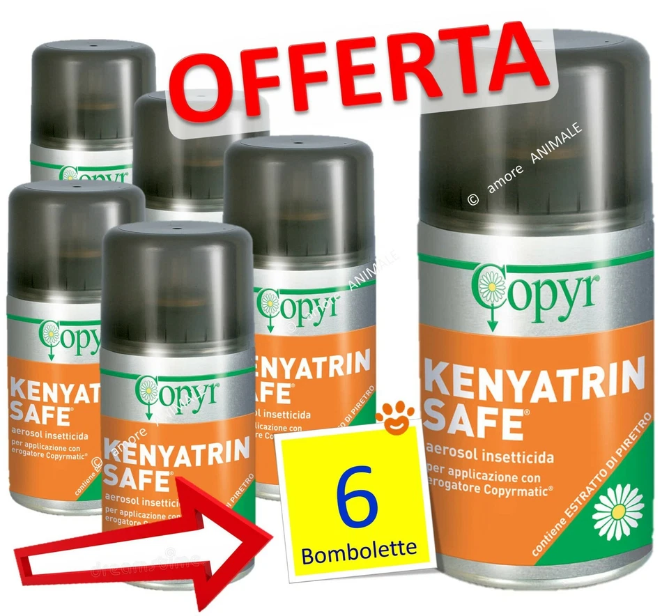 6 BOMBOLETTE Copyr KENYATRIN SAFE 250 ml - Insetticida al Piretro per Erogatori
