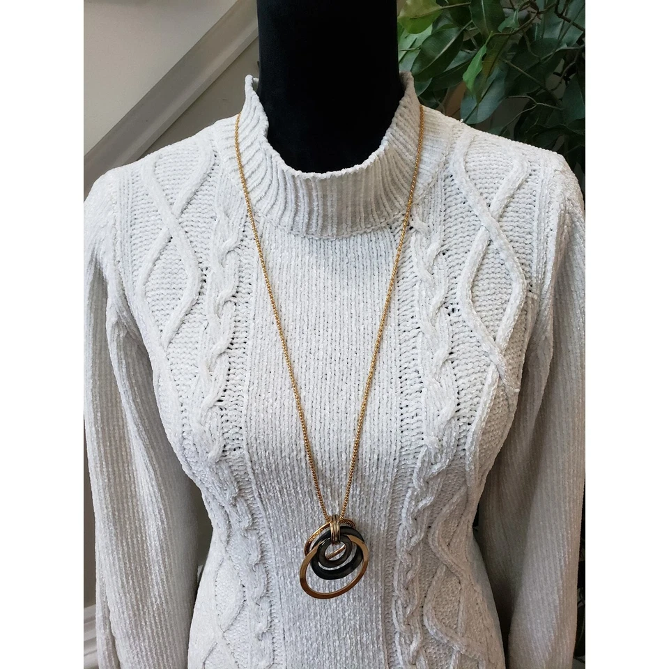 Allison Brittney Sweater Dress Women's Medium White Cable Knit Raglan Sleeve - Image 2 of 4