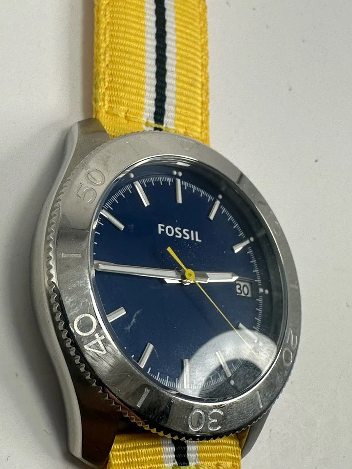 Reloj Hombre Fossil AM4477 Batería Nueva 45MM 8.5" Banda Nylon Amarillo C91 Foto 3 de 4