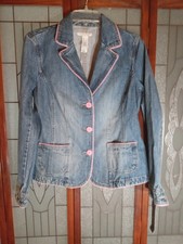 Denim Jacket Women Large Crazy Horse Pink Trim