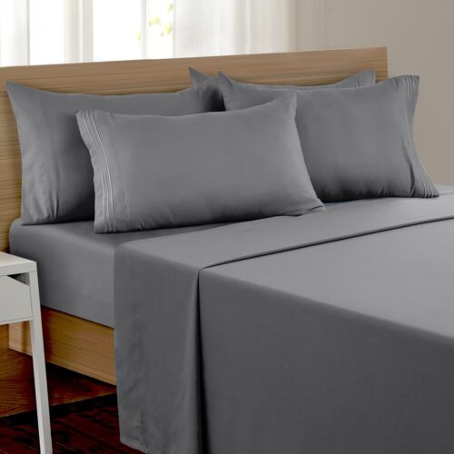 6 Pcs Bed Sheet Set Soft Deep Pocket Microfiber Hotel Collection Bedding Sheets - Afbeelding 1 van 103