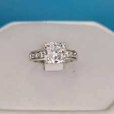 Vtg Sterling Silver Cubic Zirconia Princess Cut Square Ring Sz 7 Ster 7071