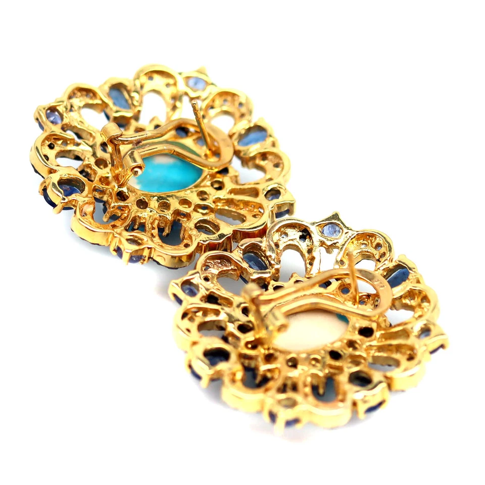 Plata 925 11 x 14 mm. Pendientes Black Friday turquesa azul y zafiro azul Foto 3 de 4