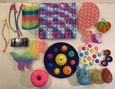 Fidget Sensory Toy Lot of 18 Pop It Squishy Zipper Bracelet Infinity Cube Slinky