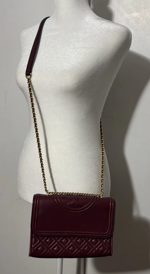 Tory Burch Quilted Fleming Convertible Shoulder Crossbody Bag Burgundy - Image 4 of 4