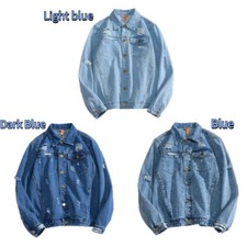 Giacca In Denim Strappato Da Uomo Con Bottoni Manica Lunga Slim Vintage