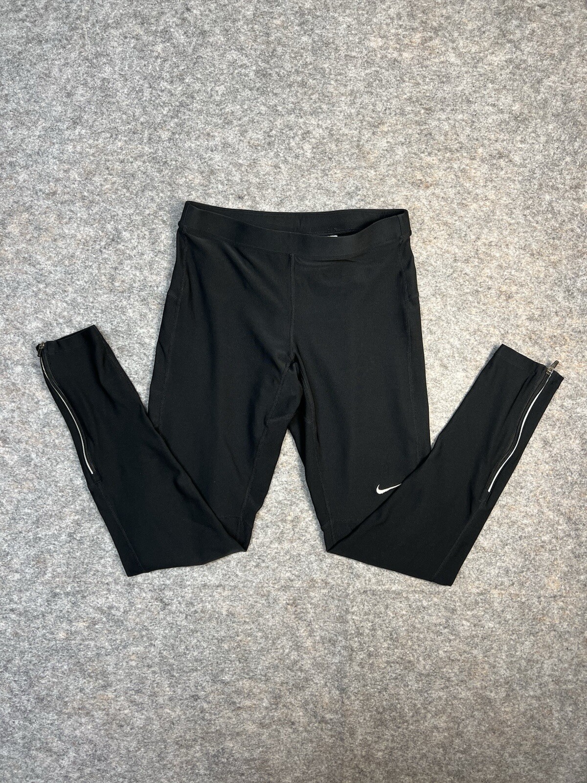 Nike DRI FIT Black Womens Leggings with Zip Ankles Waist Pocket Activewear Size M