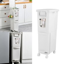 Wheeled Double Recycling Pedal Bin Twin Compartment Kitchen Rubbish Waste Can
