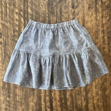 Saks Fifth Avenue Skirt Sz M Blue 100% Linen Striped Tiered Mini Lightweight EUC