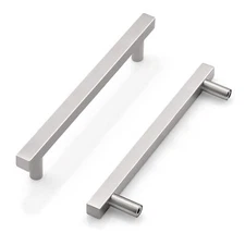10-Pack 5-in Satin Nickel T-Bar Pulls 128mm Square Kitchen Cabinet Handles