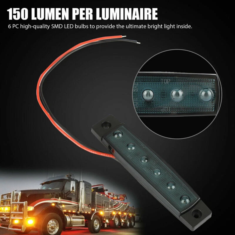 6 LED Smoked Side Marker Indicators Light Truck Trailer Boat Clearance 12/24V - Image 2 of 4