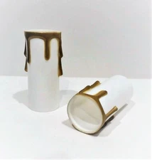 3" White Plastic~Med Base "Gold Drip" Candle Cover/Sleeve (1-1/4" OD, 1-1/8" ID)