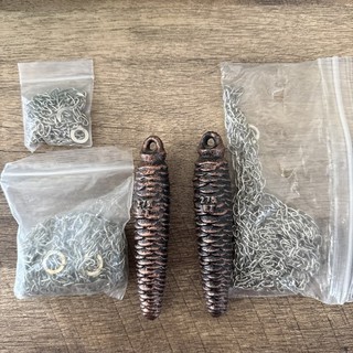 2 Vintage Antique Cuckoo Clock Pinecone Weights 275 Grams Each Plus 6 Chains