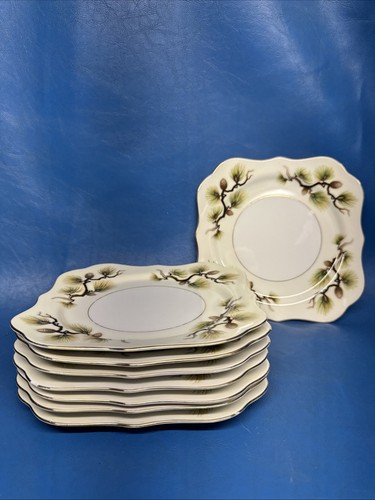 8er Set Narumi Bone China Shasta Kiefer Quadratisch Salatteller 1958 7,75" Japan EUC - Bild 1 von 20