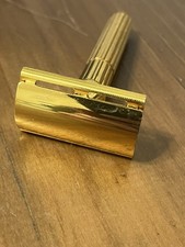 Vintage 1940's Gillette Gold Fat Handle Tech DE Safety Razor - Excellent