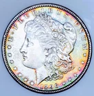 1896 P MORGAN DOLLAR! GEM BU+++! RAINBOW TONED BEAUTY! SO INSANE! WOW! NR #K2904