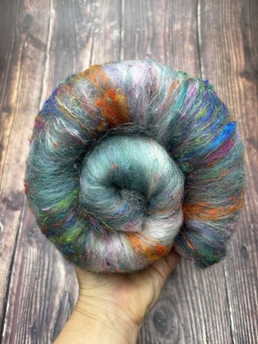 Hand Carded Scrappy Art Batt. Mixed Scraps Fibre Blend For Spinning Felting 43 - Picture 8 of 9