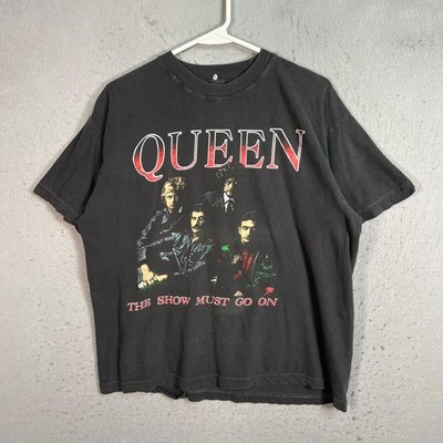 Vintage 90s Queen Band T-Shirt Black ''The Show Must Go On'' Mens Medium