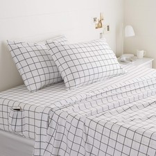 Amazon Basics Soft Microfiber 4-Piece Bed Sheet Set with Full, Black Grid