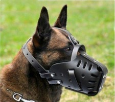 Real Cowhide Dog Muzzle Medium Large Dog Basket Muzzle Adjustable Bite Control