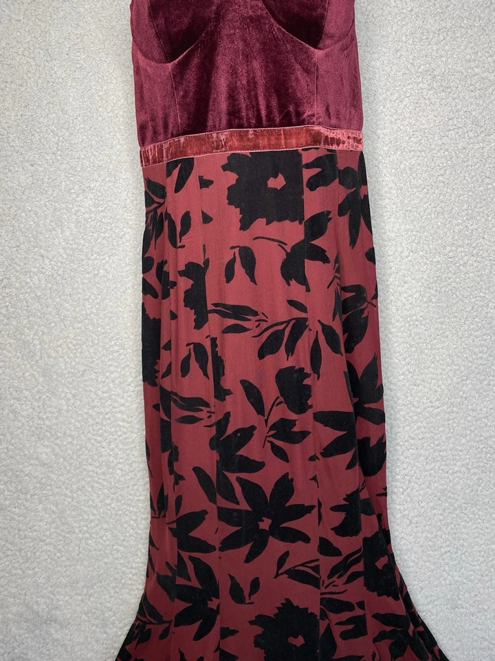 VTG Y2K Whimsigoth Babydoll Velvet Floral Mesh Skirt Red & Black Mermaid Dress - Image 3 of 4